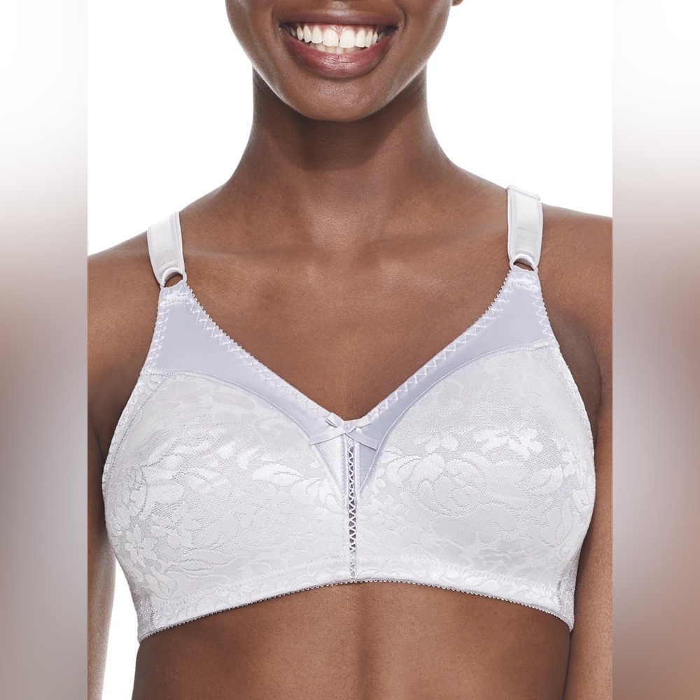 NWT Bali Double Support Spa Closure Wireless Bra Sz 40C White Satiny Lace Floral